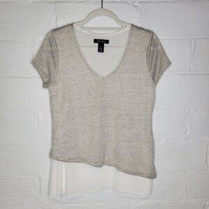 WHBM Women's Small Shirt Top Layered Gray White Asymmetrical